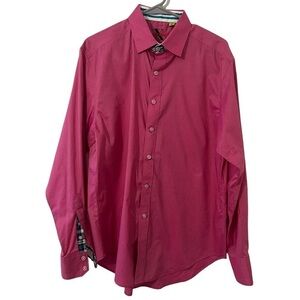 Robert Graham Dress Shirt Tailored Fit Large Dark Pink